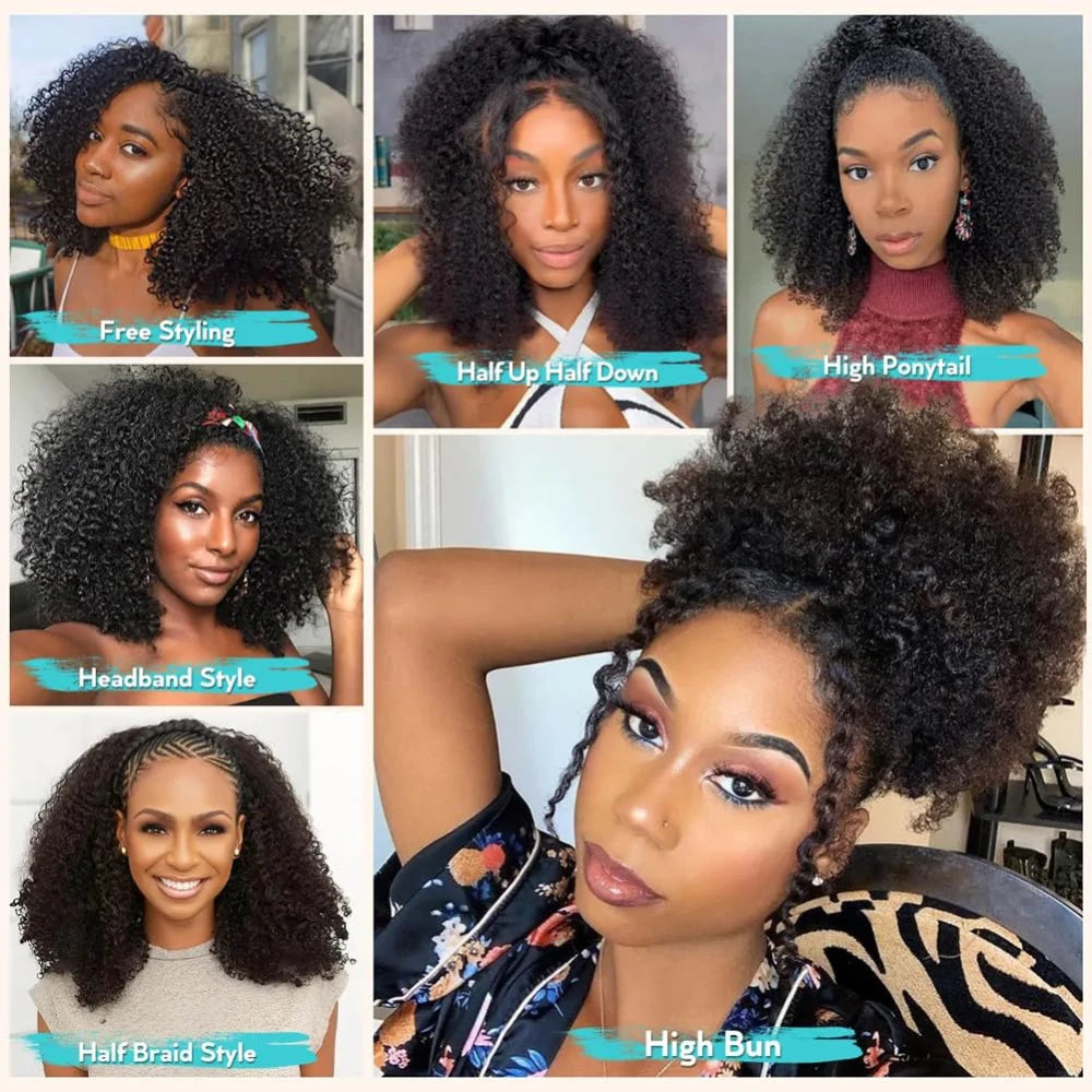 Kinky Curly Half Wig 200% Density Human Hair Clip-In Glueless Wig