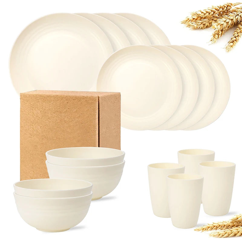 White Plastic Tableware Set – 4/16pcs Plates, Bowls & Cups for Home & Outdoor Dining