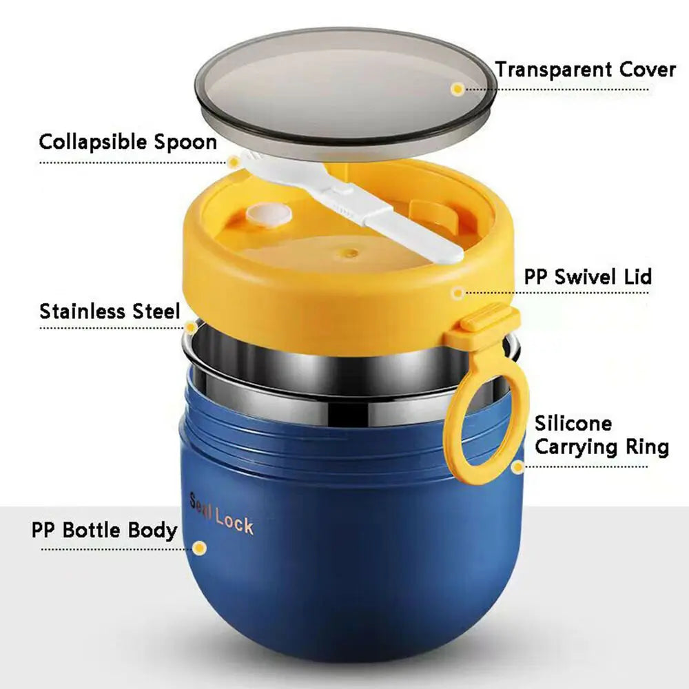 Stainless Steel Thermal Lunch Box – Vacuum Insulated Soup Jar with Spoon, Portable Bento for Kids & Adults