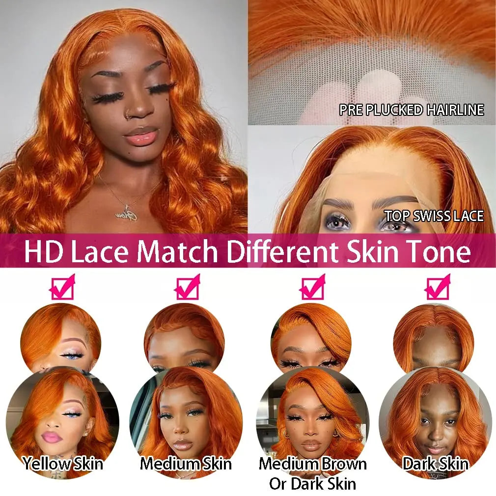 Curvique Ginger Body Wave 13x6 HD Lace Front Human Hair Wig (Brazilian Remy, Long 26+ Inch)