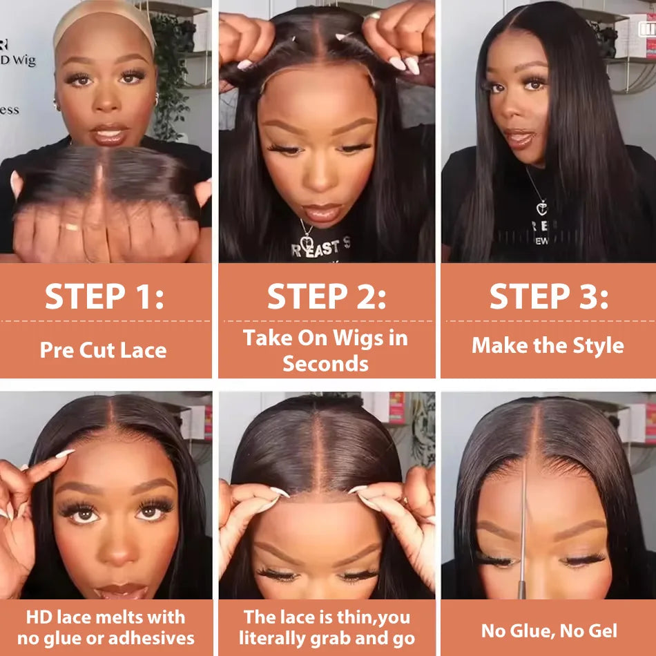 Bone Straight 13x6 HD Transparent Lace Front Wig (Wear & Go Glueless, 200% Density) – 30/34/40 Inch