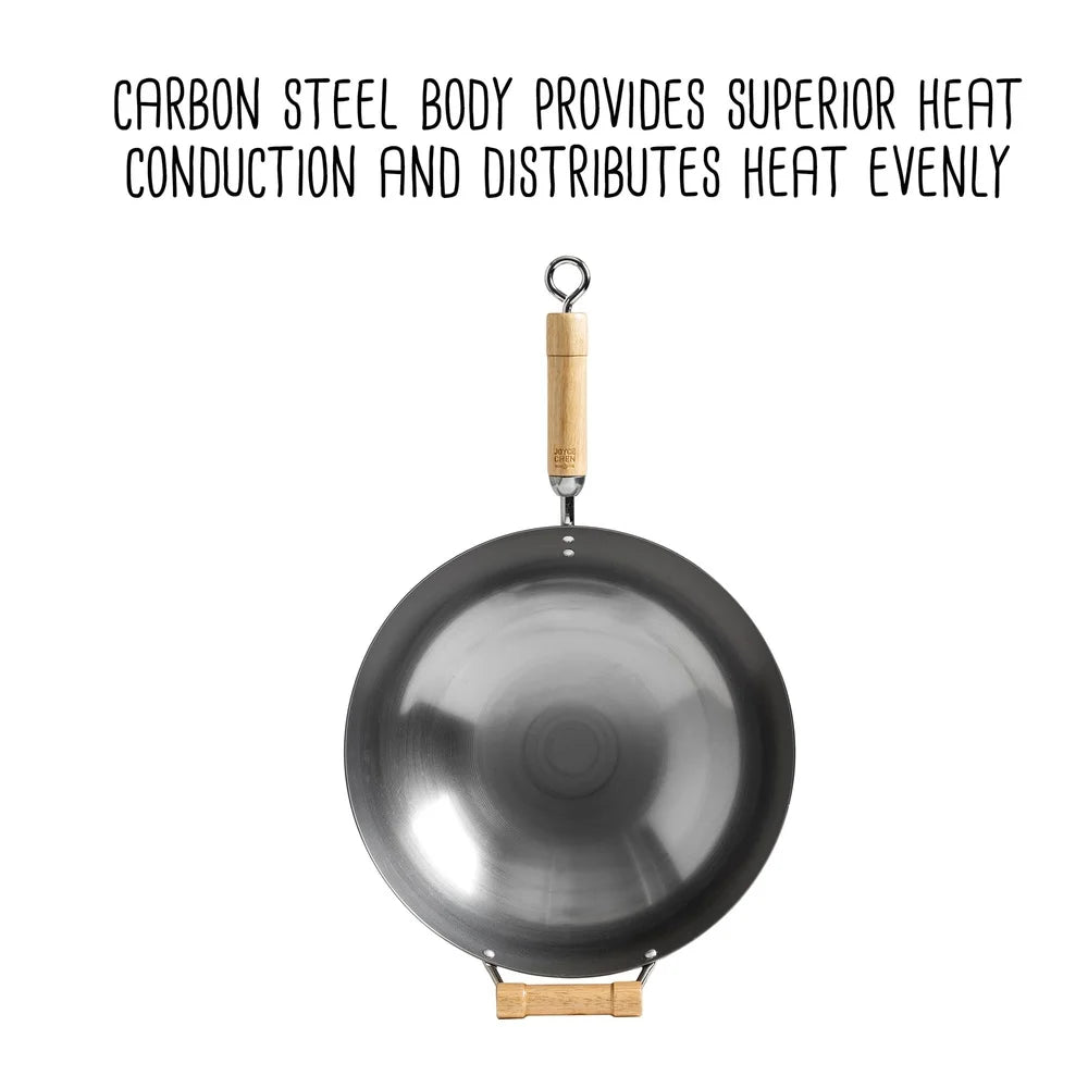 14-Inch Carbon Steel Wok – Round Bottom, Birch Handles, Induction Safe