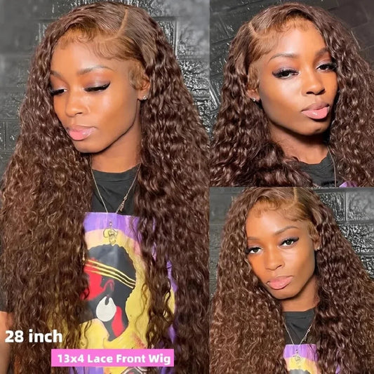 Chocolate Brown Deep Wave Curly HD Lace Front Human Hair Wig (13x6 / 13x4, Long Length)