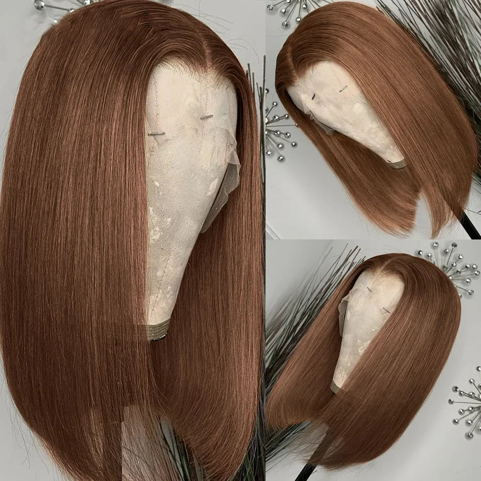Bone Straight Bob 13x4 Lace Frontal Human Hair Wig – Chocolate Brown #4 Short Bob