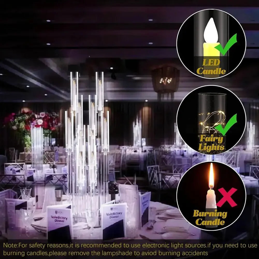 10Pcs Clear Acrylic 10-Arm Candelabra Centerpieces – Elegant Wedding & Event Candle Holders