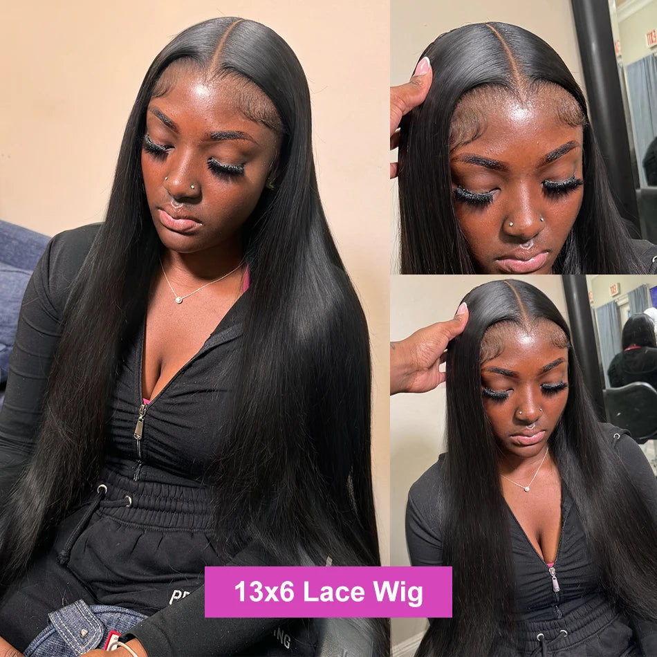 Bone Straight HD Lace Front Wig (13x4 / 13x6 / 5x5 Glueless) – Brazilian Remy Human Hair, Natural Black (30–40")