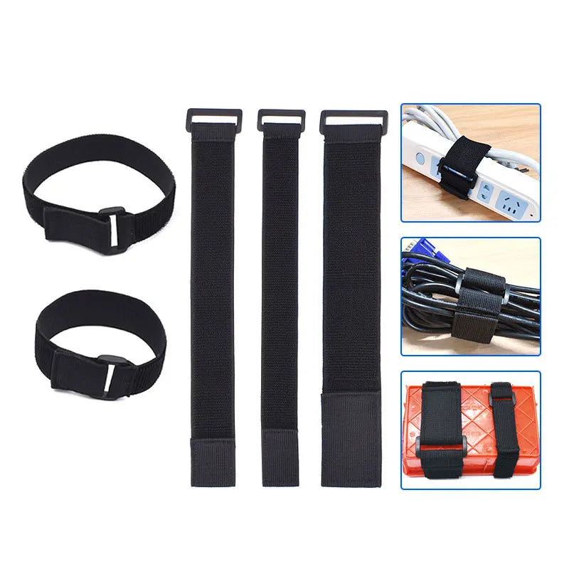 5PCS Elastic Hook & Loop Cable Strap – Adjustable Nylon Organizer with Buckle for Cables, Bags & Tools