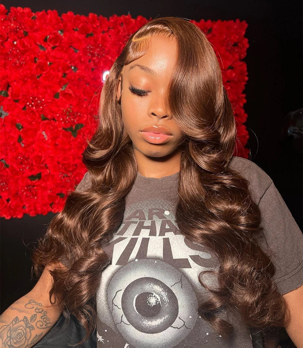 Body Wave Chocolate Brown 13x6 HD Lace Front Human Hair Wig – Pre-Plucked & Colored