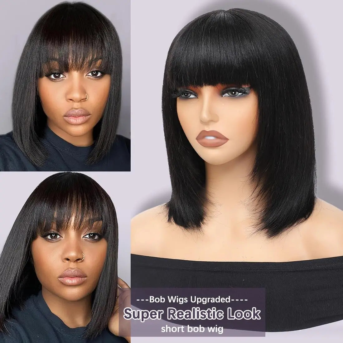 1B Straight Bob Human Hair Wig (Full Machine, Remy, Bleached Knots)