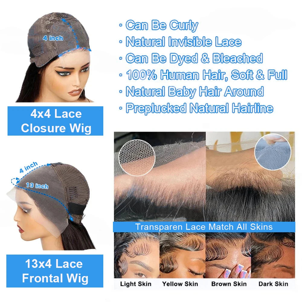 Black Body Wave Bob 13x4 Lace Front Wig (4x4 Closure Option) – 100% Human Hair, Pre-Plucked, Transparent Lace