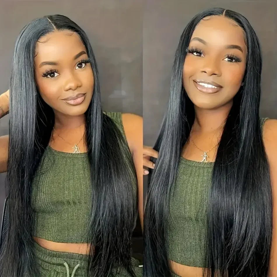 Glueless V Part Straight Human Hair Wig (220% Density, Natural Black, Beginner Friendly, No Leave Out)