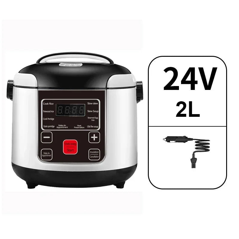 Portable 2L Car Rice Cooker – 12V/24V Electric Multi-Cooker for Soup, Porridge & Steamed Meals