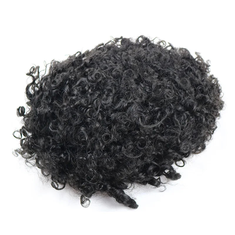 12mm Afro Kinky Curly Men's Toupee | Full Lace Human Hair System | 8x10 | Bleached Knots