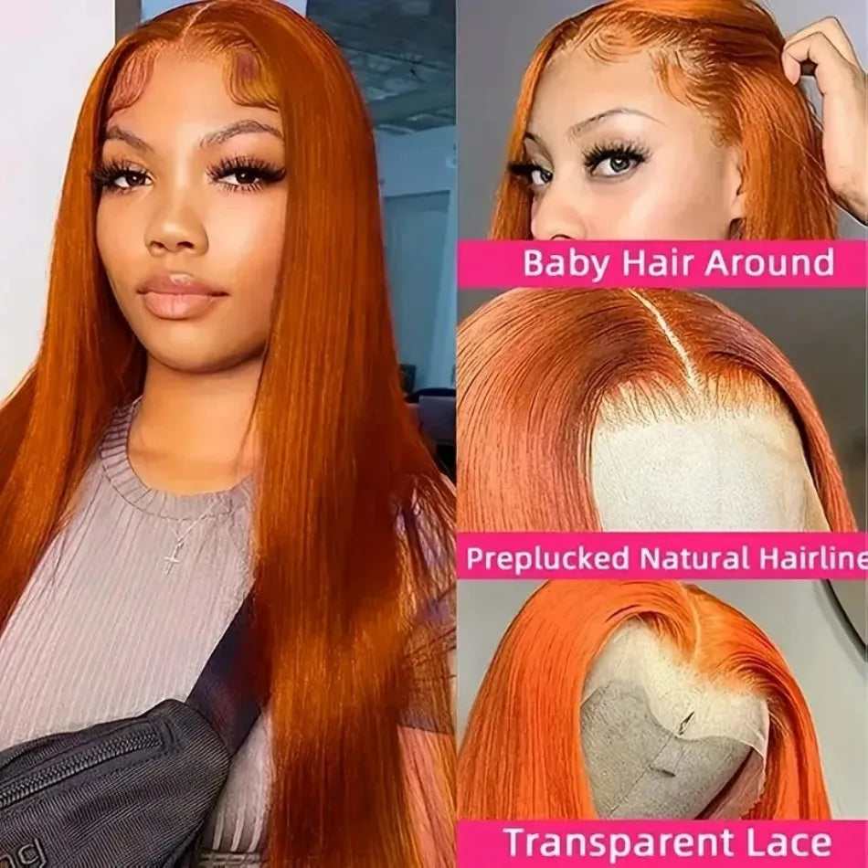 Afybea Ginger 350 Straight HD Lace Front Wig (13x6/13x4) – 36 Inch, 220% Density, Pre-Plucked Brazilian Remy Human Hair
