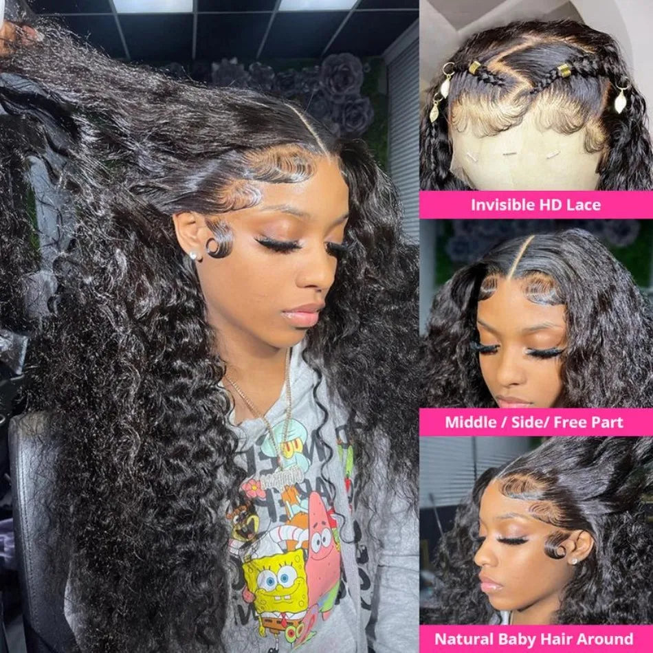 Deep Wave 360 HD Full Lace Human Hair Wig – Natural Black 40 Inch