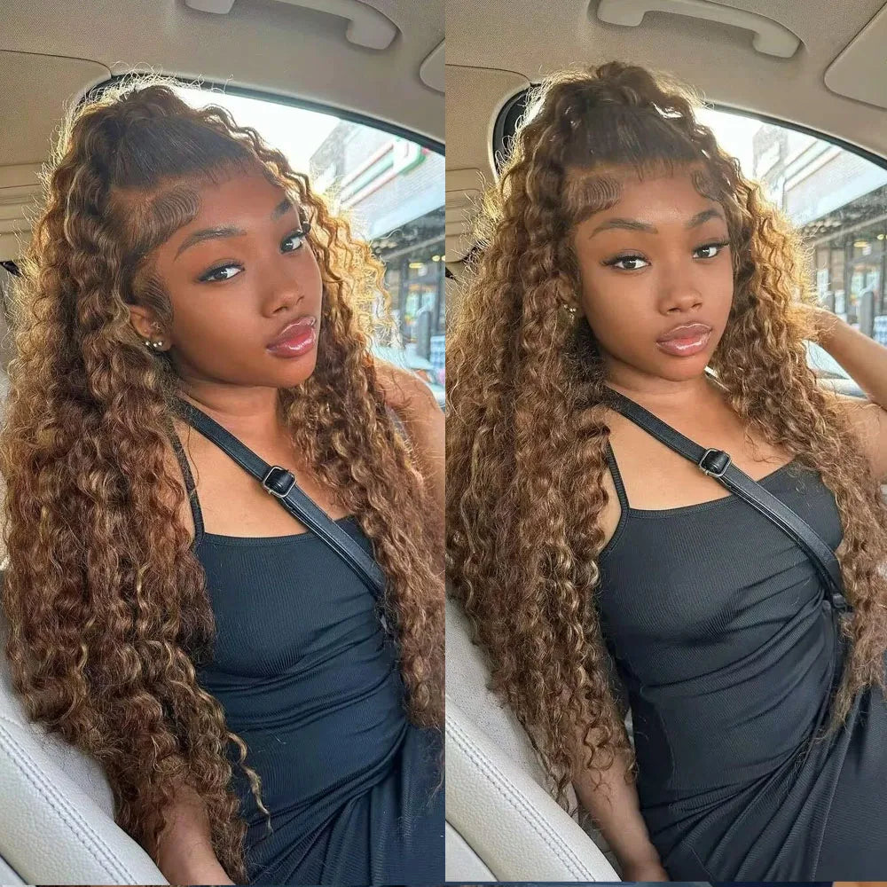 250% Density Honey Blonde Highlight Deep Wave 360 HD Lace Front Wig (Invisible Strap, 30 Inch)