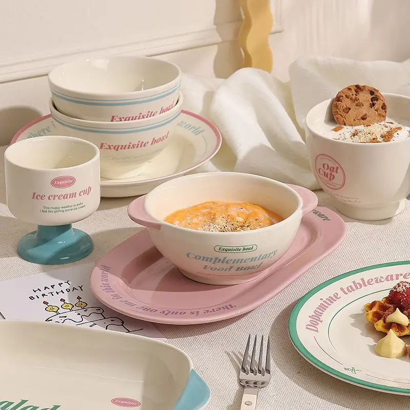 Ceramic Tableware Bowl & Plate Set for Home Use – Rice, Dessert, and Divided Plates Collection