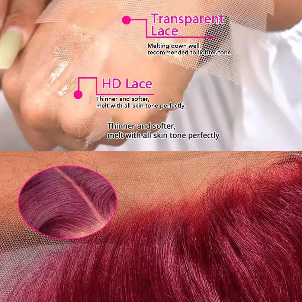Fuduete 99J Burgundy Body Wave HD Lace Front Wig | Brazilian Remy Human Hair | Transparent Lace