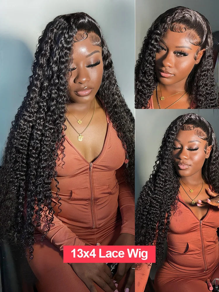 Le Mythe Brazilian Deep Wave HD Lace Front Wig (13x4/13x6) – 30-40 Inch, Pre-Plucked Natural Black