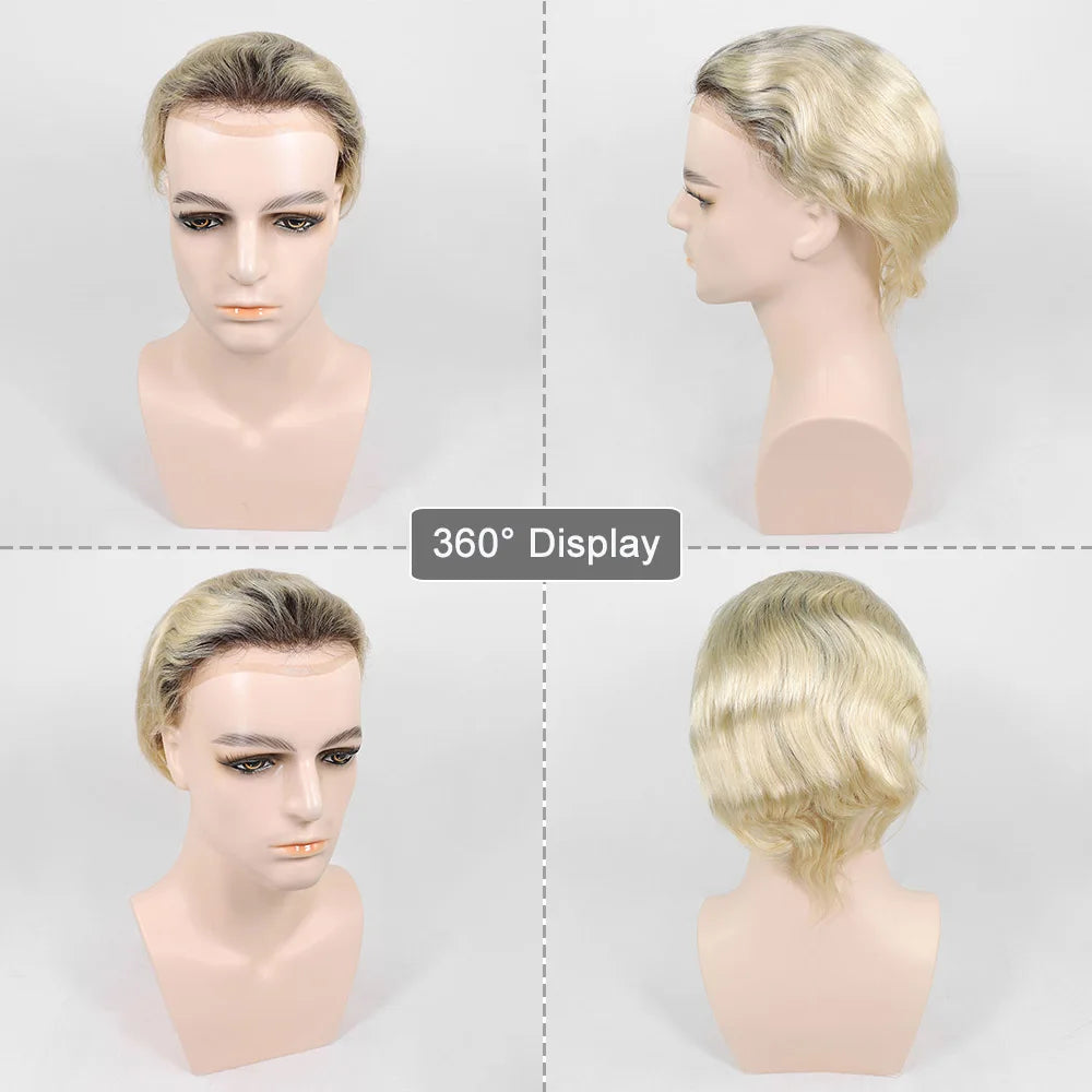 Men's Blonde Human Hair Toupee – Straight, Lace & PU Base, 8x10