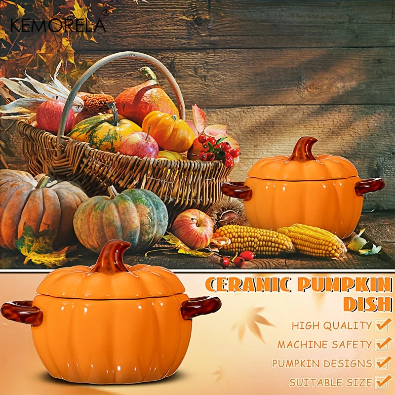 Ceramic Pumpkin Casserole Dish – Oven-Safe Pot with Lid for Halloween & Thanksgiving