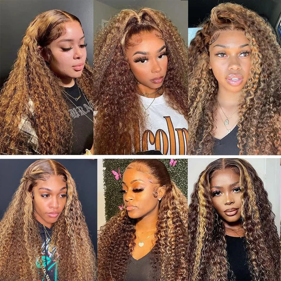 Highlight Curly 13x6 HD Lace Frontal Wig – P4/27 & 1B30 Ombre Deep Wave Human Hair (30–36 inch)