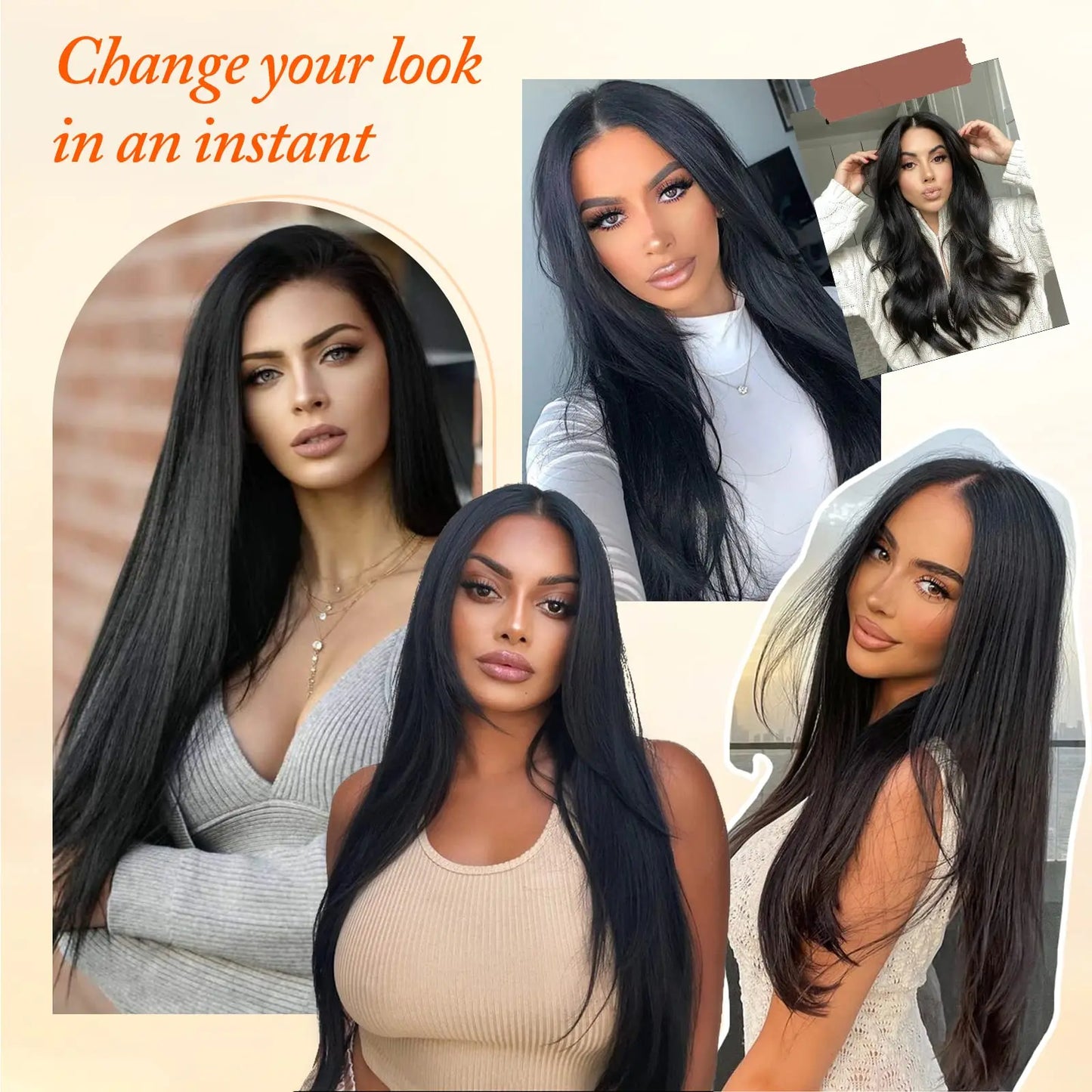 7Pcs Clip-in Hair Extensions | 24 Inch Straight | 60 Colors | Heat Resistant Fiber