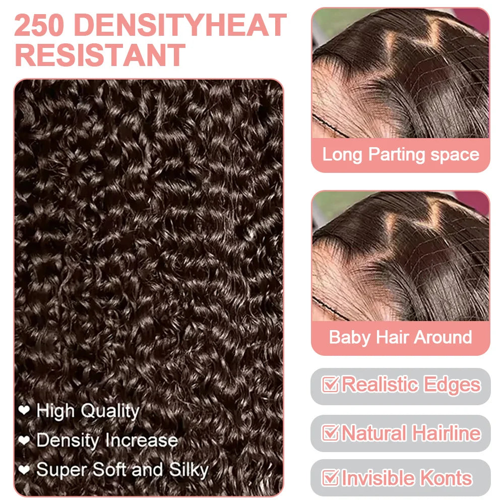 Deep Curly Chocolate Brown HD Lace Frontal Wig – 13x4 / 13x6 Virgin Brazilian Human Hair (30–36 Inch)