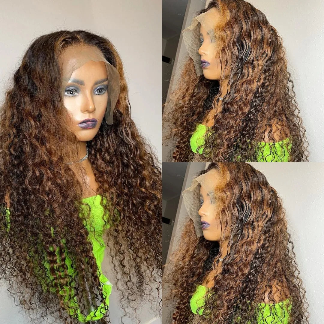 Ombre Highlight Water Wave HD Lace Front Wig (13x6 / 13x4) – Brazilian Remy Human Hair, Deep Wave Frontal (26"+)
