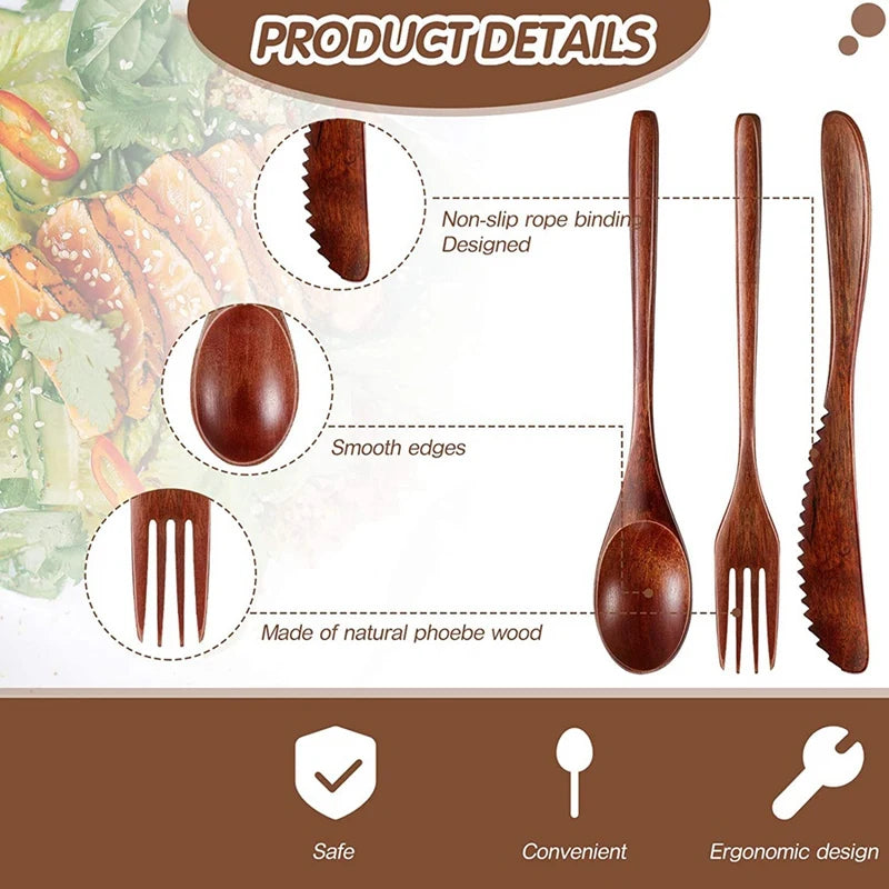 Wooden Spoon & Fork Set – 12/24PCS Natural Eco-Friendly Tableware