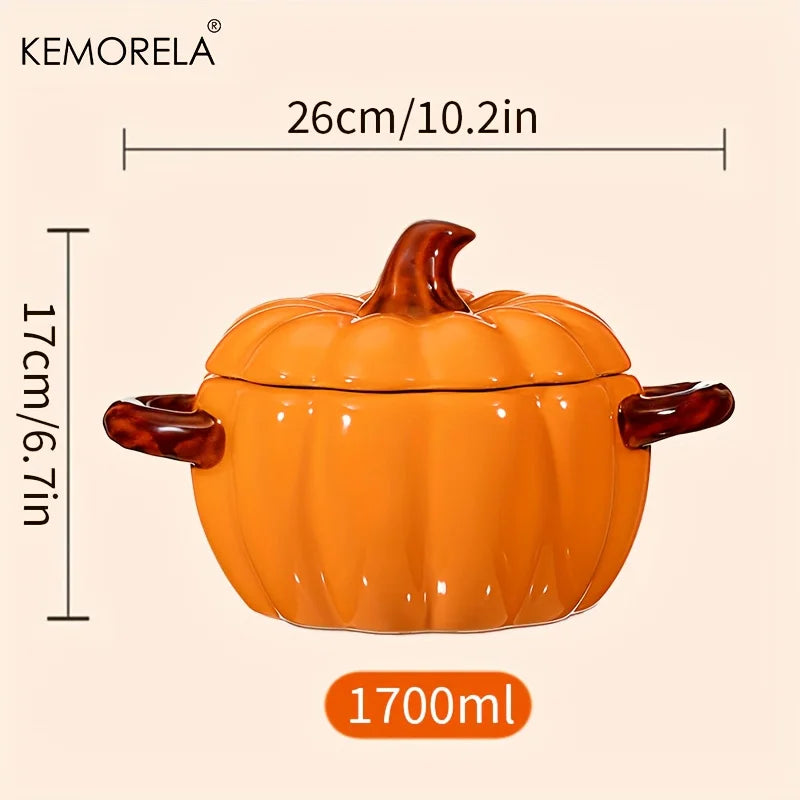 Ceramic Pumpkin Casserole Dish – Oven-Safe Pot with Lid for Halloween & Thanksgiving