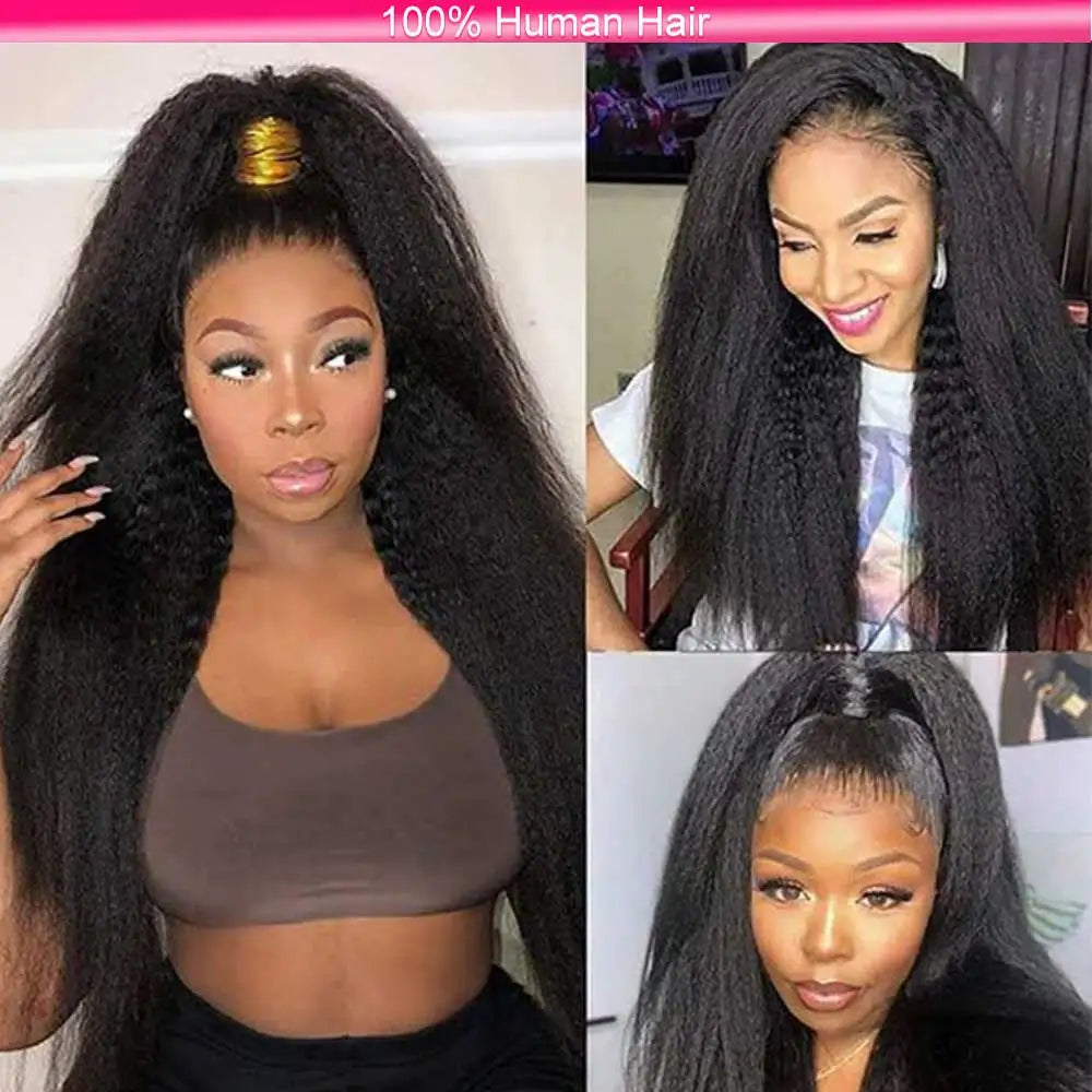 Invisible Strap 360 HD Full Lace Glueless Kinky Straight Human Hair Wig
