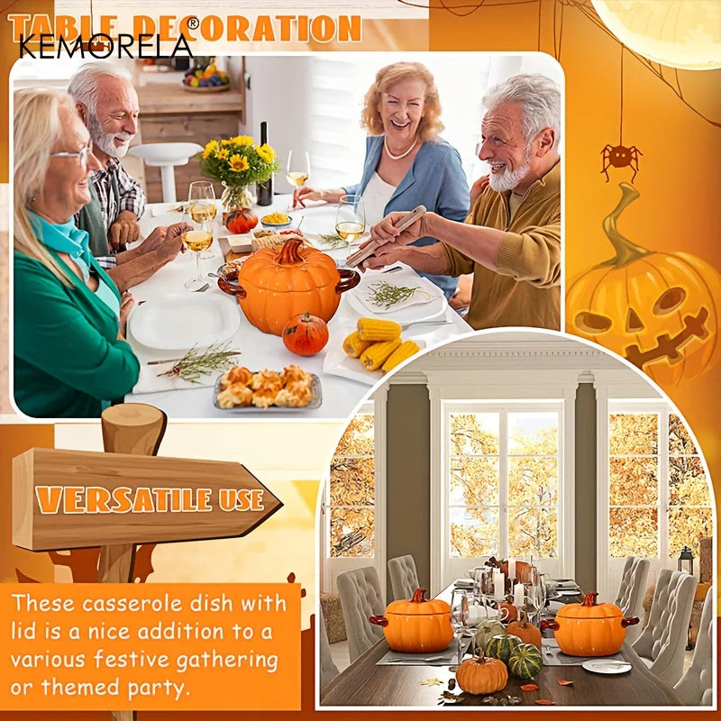 Ceramic Pumpkin Casserole Dish – Oven-Safe Pot with Lid for Halloween & Thanksgiving
