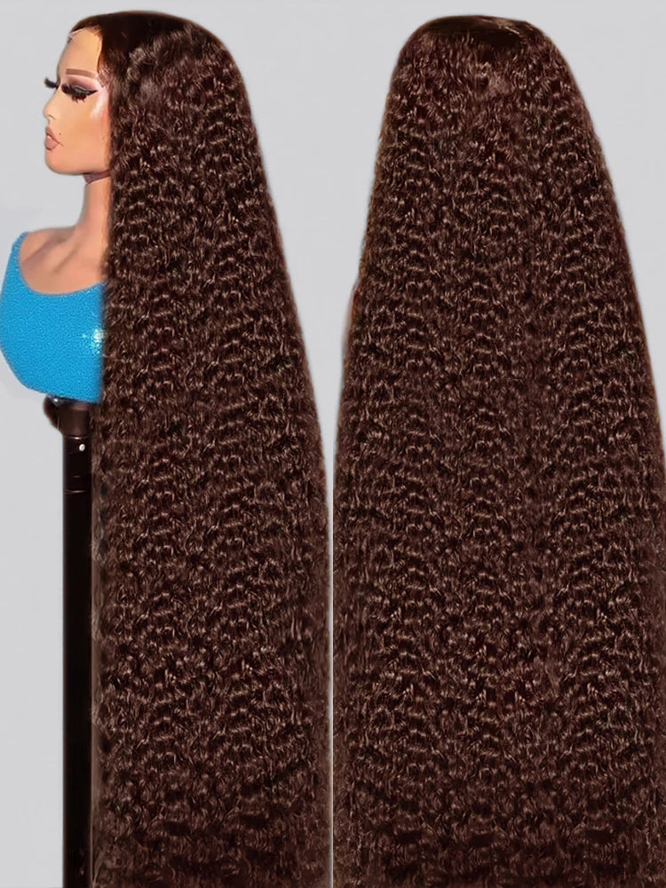 Deep Curly Chocolate Brown HD Lace Frontal Wig – 13x4 / 13x6 Virgin Brazilian Human Hair (30–36 Inch)