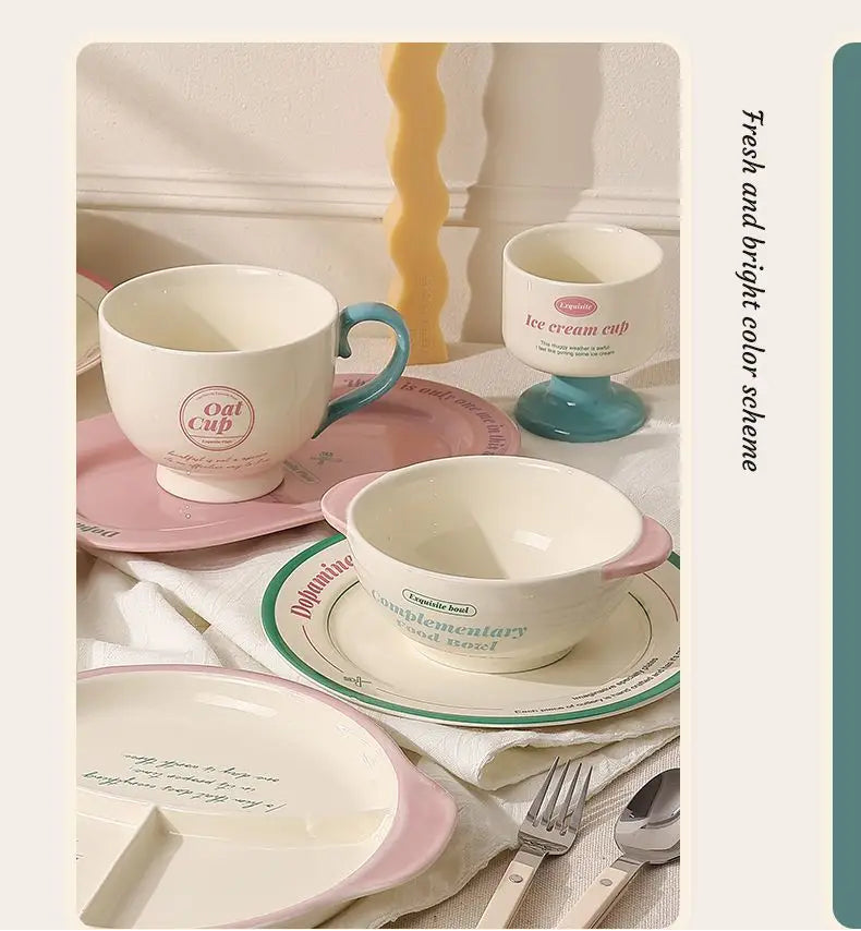 Ceramic Tableware Bowl & Plate Set for Home Use – Rice, Dessert, and Divided Plates Collection