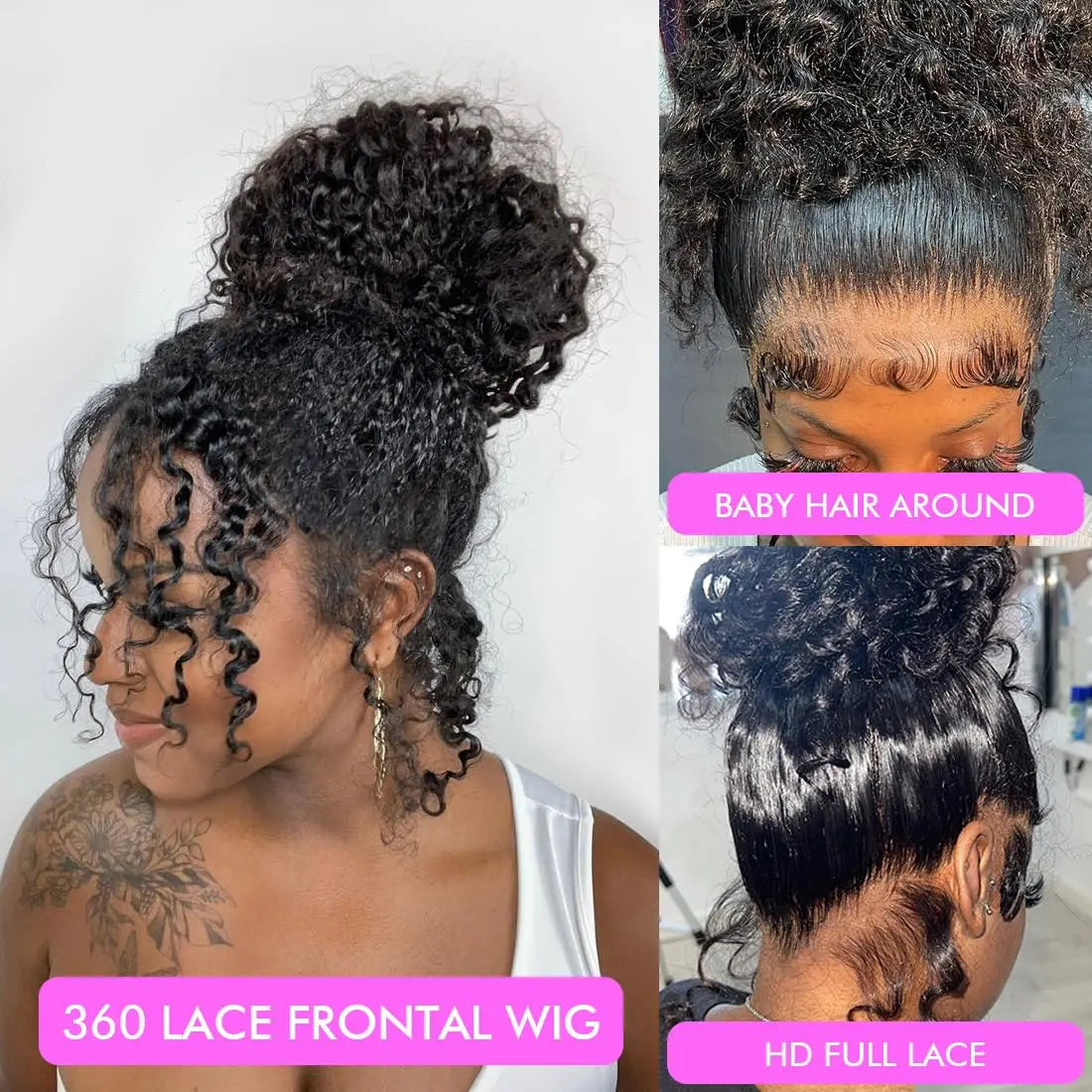 Invisible Strap HD 360 Lace Front Wig Human Hair Deep Curly Precut 360 Full Lace Wig Drawstring Snug Fit Glueless Wig Human Hair