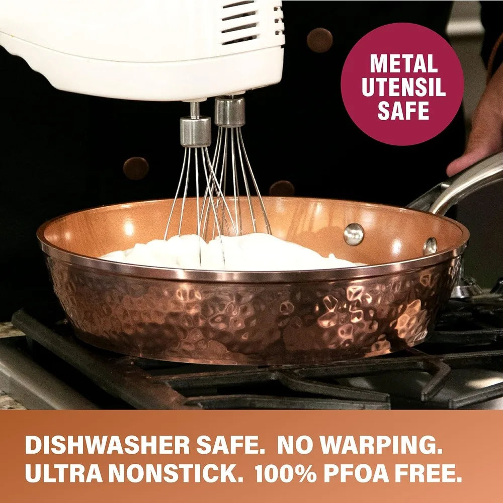 Gotham Steel 14" Hammered Copper Frying Pan – Nonstick Ceramic, Induction Base