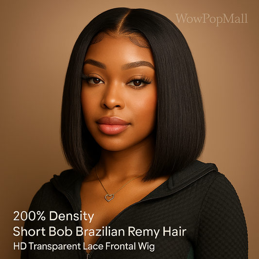 200% Density Short Bob Straight 13x4 HD Lace Front Brazilian Remy Human Hair Wig | WowPopMall Hair