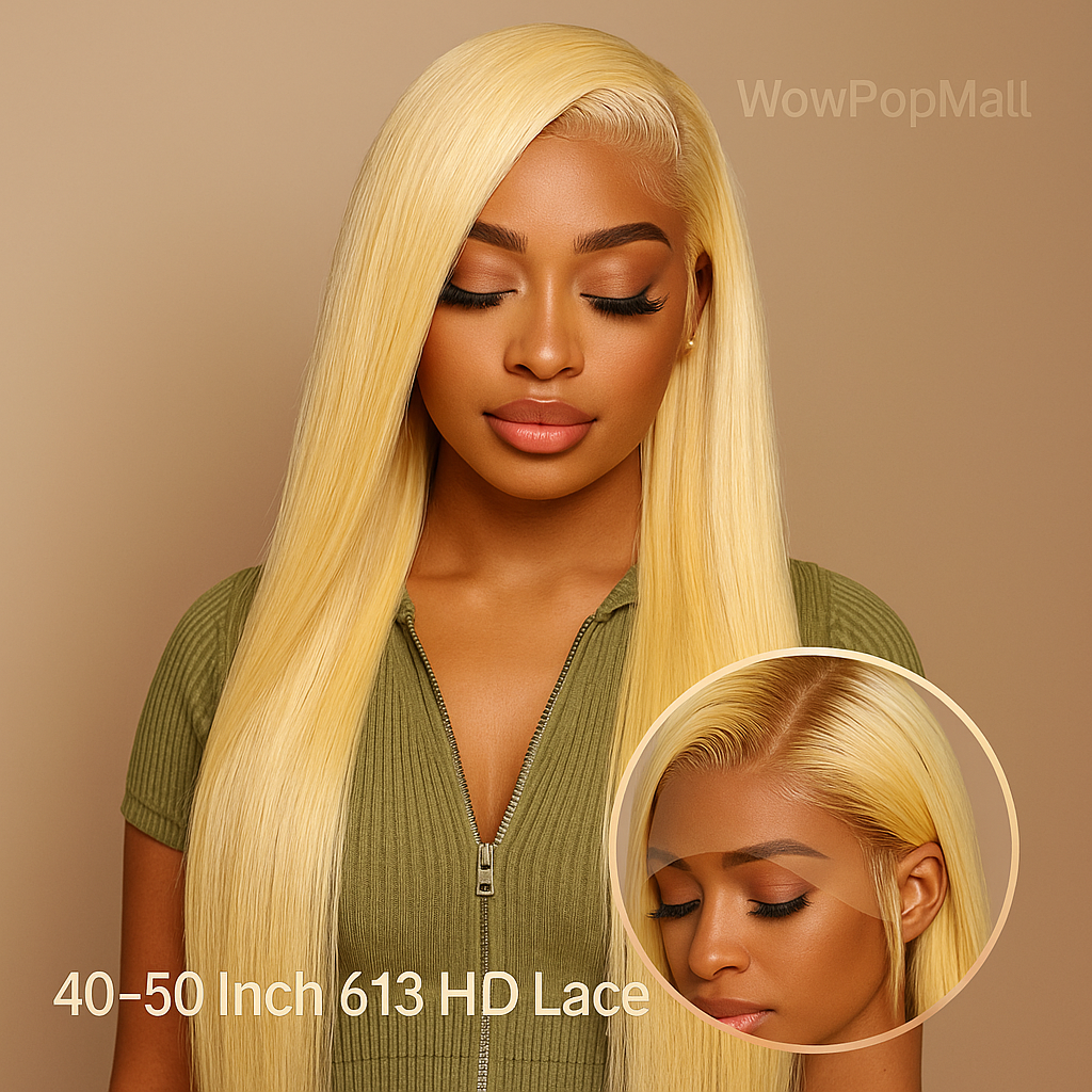 40–50 Inch 613 Blonde HD Lace Front Wig | Brazilian Bone Straight Human Hair Wig