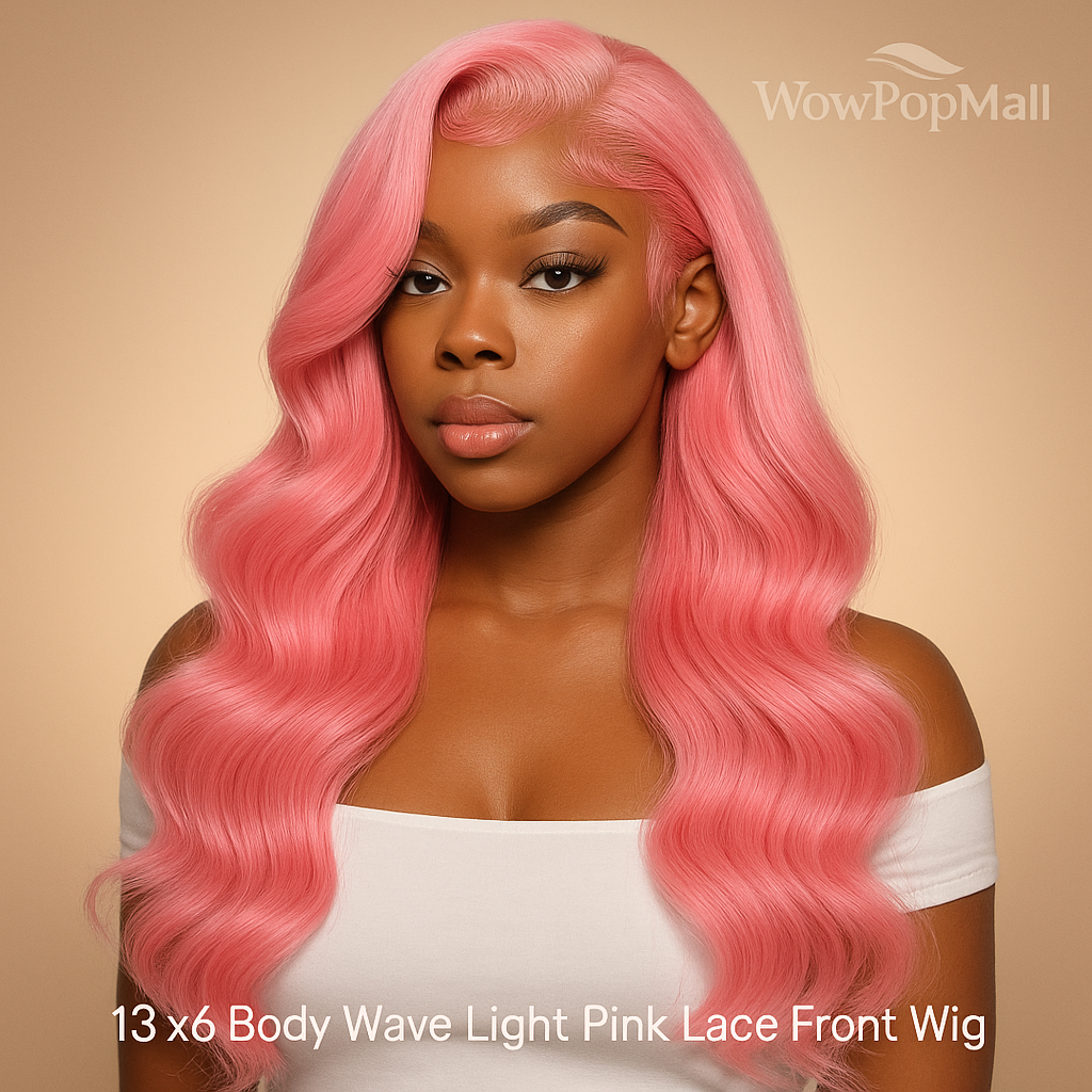 13x6 HD Lace Front Light Pink Body Wave Wig | 100% Human Hair Long Wig for Women