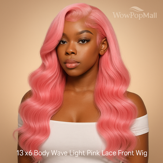 13x6 HD Lace Front Light Pink Body Wave Wig | 100% Human Hair Long Wig for Women