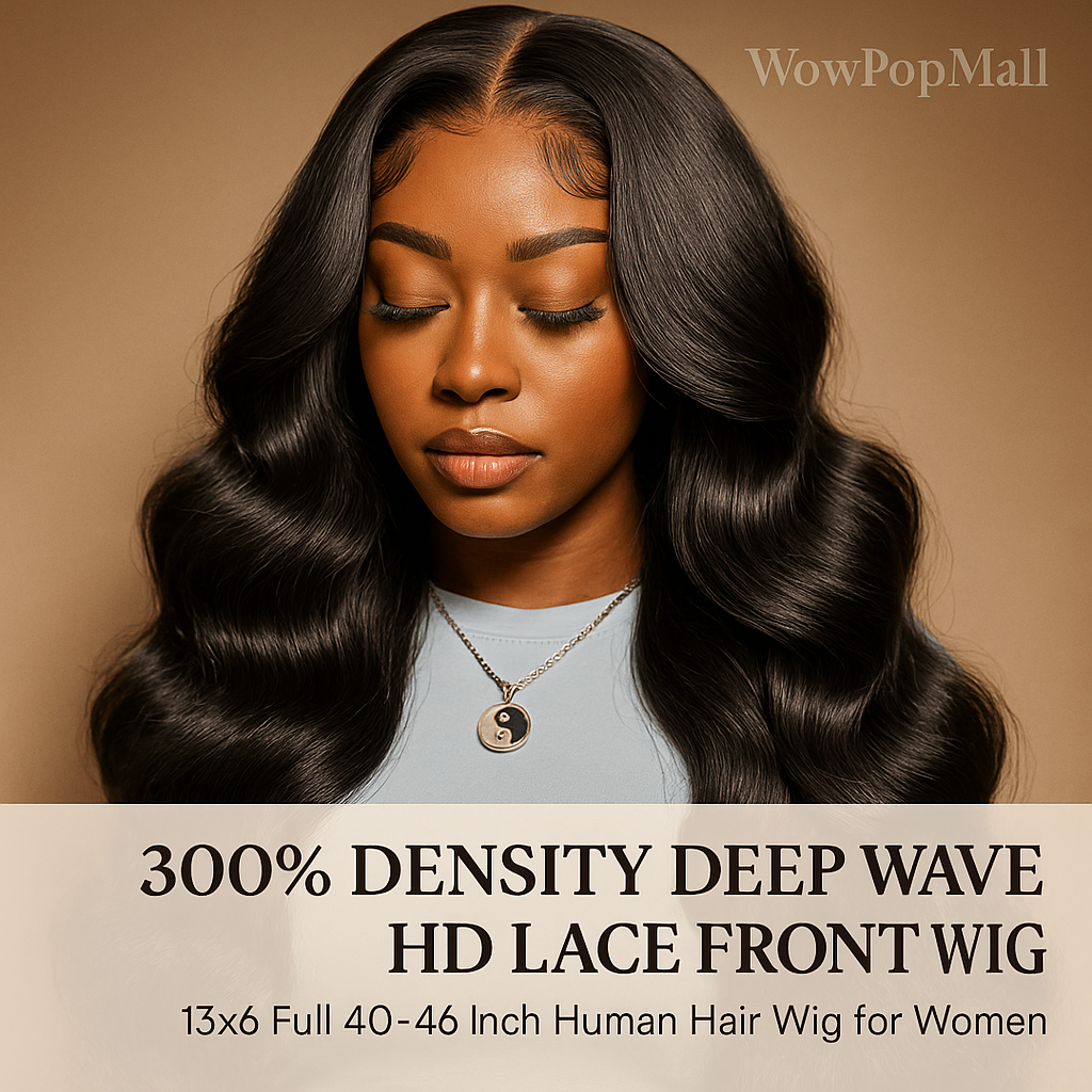 Natural Black 13x4 HD Transparent Lace Front Body Wave Wig 180% Density Brazilian Human Hair