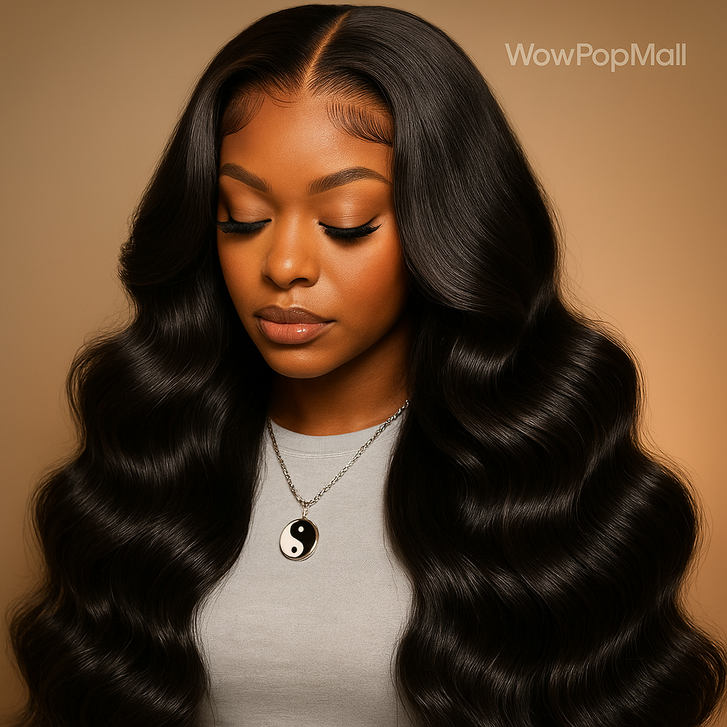Natural Black 13x4 HD Transparent Lace Front Body Wave Wig 180% Density Brazilian Human Hair