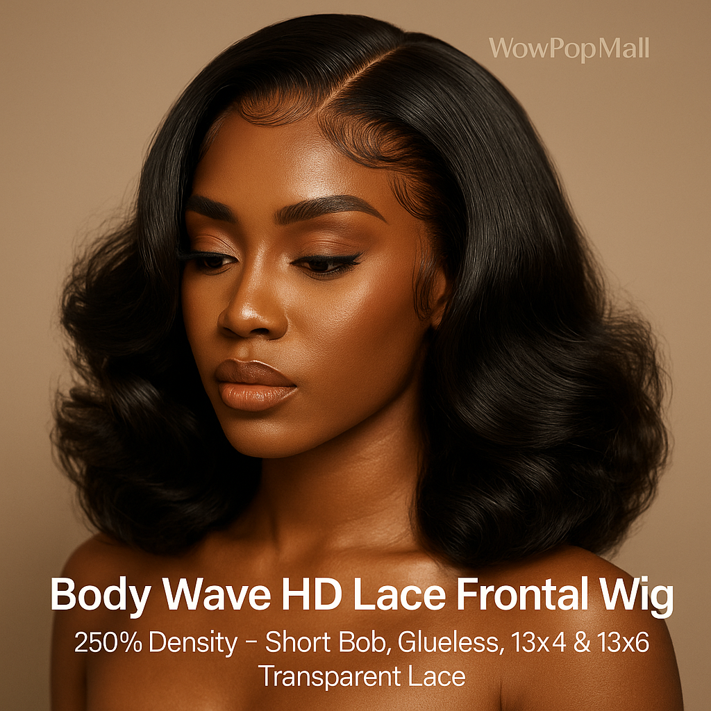 Body Wave HD Lace Frontal Wig 250% Density – Short Bob Human Hair Wig, Glueless 13x4 & 13x6 Transparent Lace, Natural Shine, Premium Salon Look