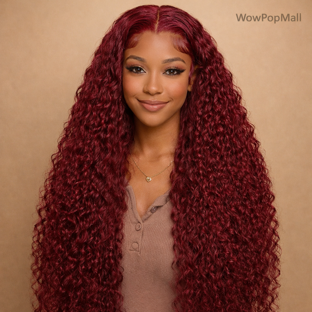 99J Burgundy Deep Wave HD Lace Front Human Hair Wig (13x6 / 13x4, Brazilian Remy, 30–40”)