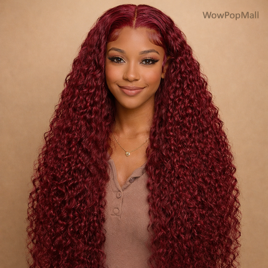 99J Burgundy Deep Wave HD Lace Front Human Hair Wig (13x6 / 13x4, Brazilian Remy, 30–40”)