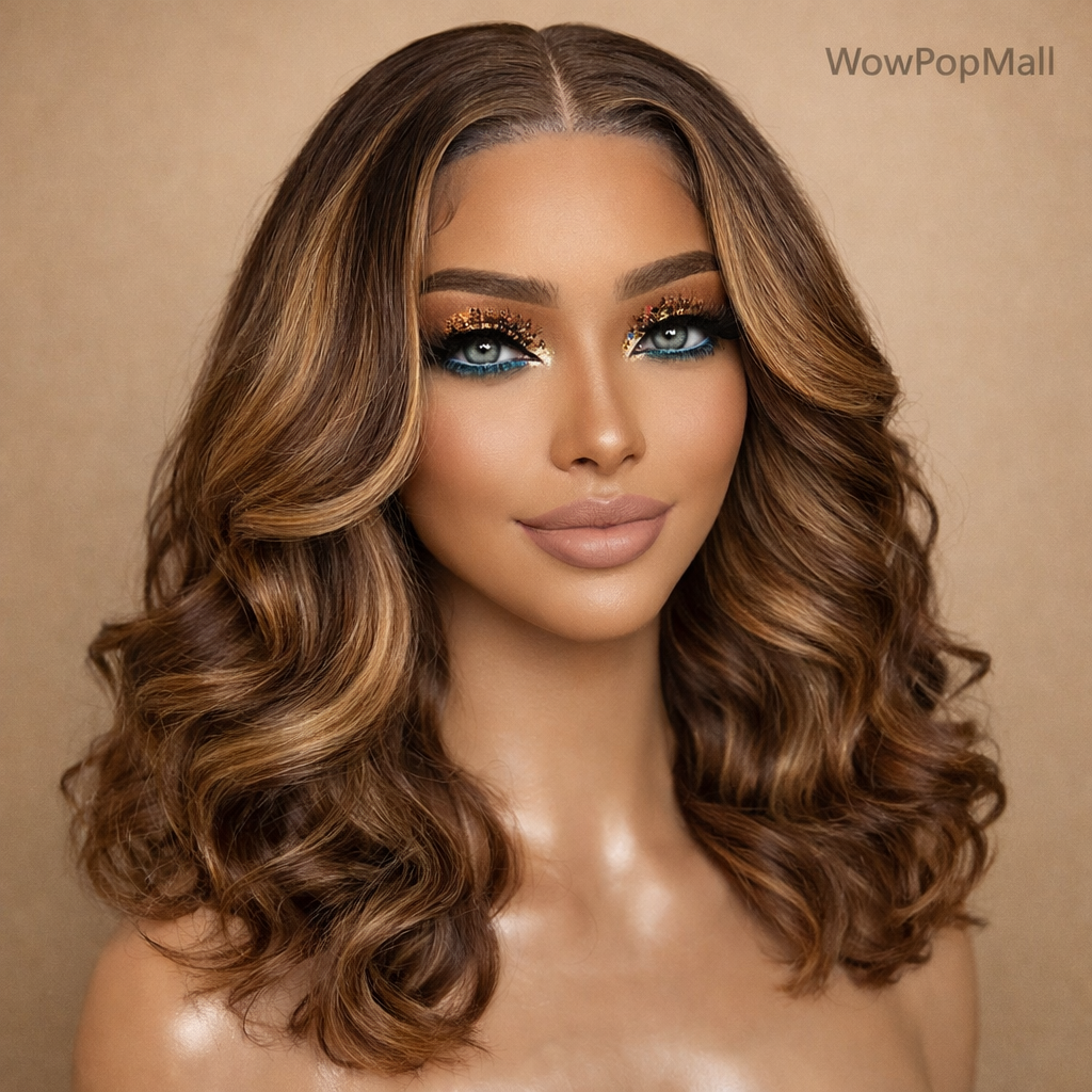 4/27 Ombre Highlight Body Wave Short Bob HD Lace Front Human Hair Wig (13x4, Brazilian Virgin, Pre-Plucked)