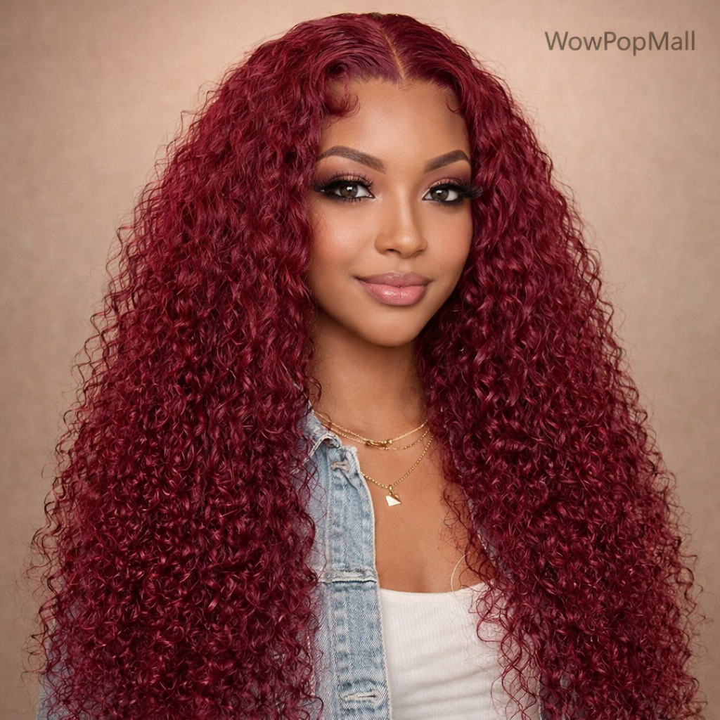 99J Burgundy Deep Wave HD Lace Front Human Hair Wig (13x6 / 13x4, Brazilian Remy, 30”)