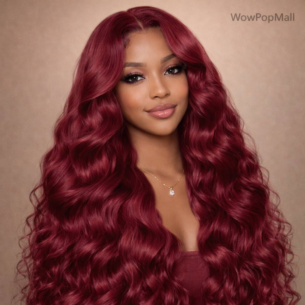 99J Burgundy Body Wave Lace Front Human Hair Wig – 200% Density, 13x4 / 13x6 HD Transparent Lace