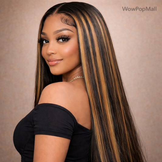 200% Density Bone Straight Highlight Lace Front Human Hair Wig 13x6 HD